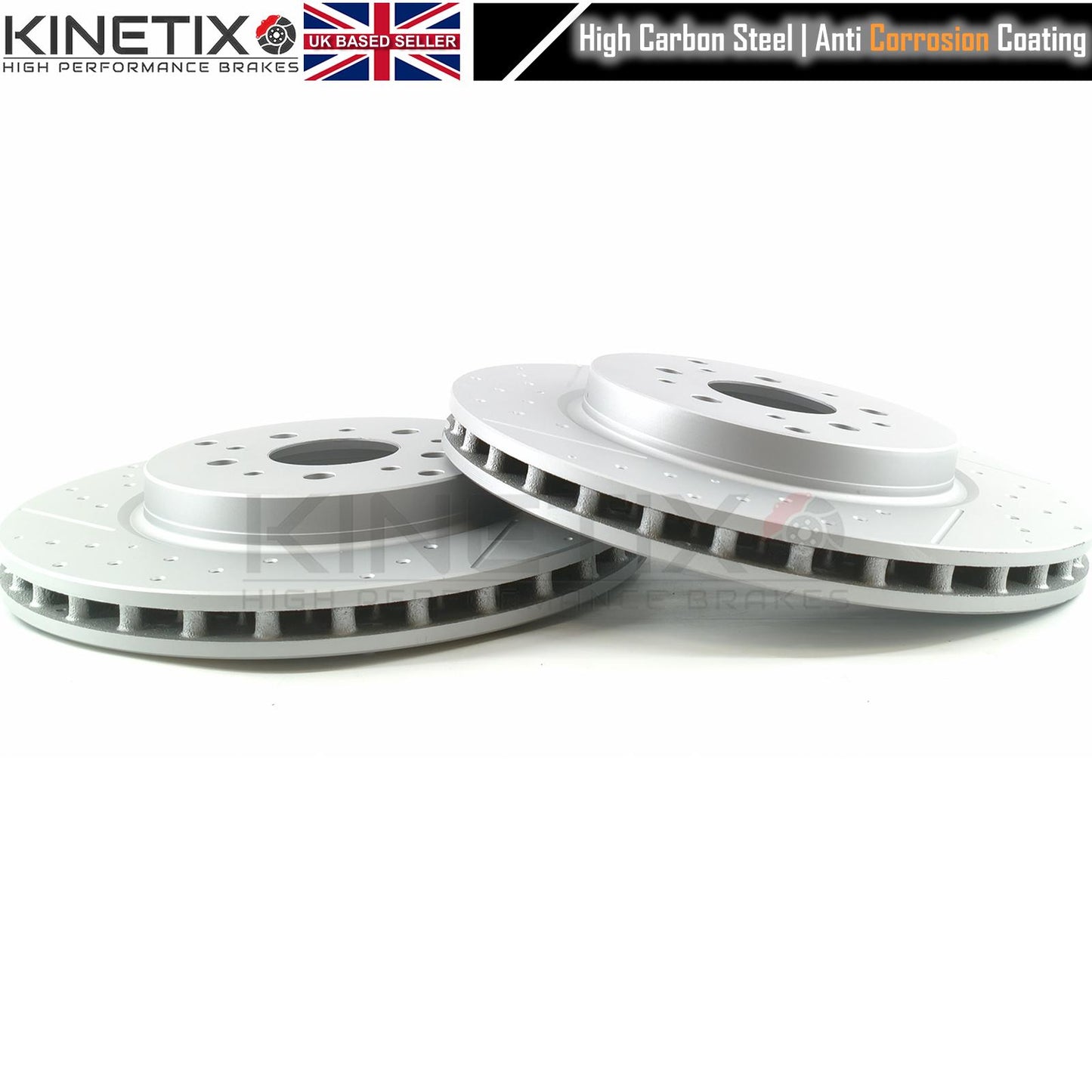FOR MASERATI GRANTURISMO GRANCABRIO 4.2/4.7 V8 DRILLED REAR BRAKE DISCS PAIR 330mm X 28mm KINETIX 221253 | 228411 | 257142