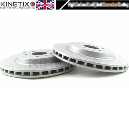 FOR MASERATI GRANTURISMO GRANCABRIO 4.2/4.7 V8 DRILLED REAR BRAKE DISCS PAIR 330mm X 28mm KINETIX 221253 | 228411 | 257142