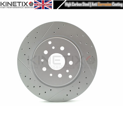 FOR MASERATI GRANTURISMO GRANCABRIO 4.2/4.7 V8 DRILLED REAR BRAKE DISCS PAIR 330mm X 28mm KINETIX 221253 | 228411 | 257142