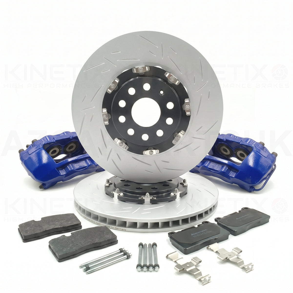 FOR VW CADDY MK3 MK4 MK5 KINETIX PORSCHE MACAN 95B 4 POT 4 PISTON FRONT BIG BRAKE KIT UPGRADE 345mm X 30mm (BRAKE DISCS PADS FITTING KIT) BLUE