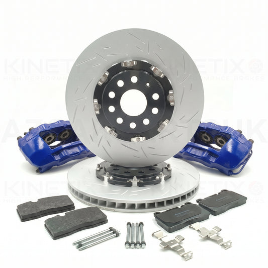 FOR VW CADDY MK3 MK4 MK5 KINETIX PORSCHE MACAN 95B 4 POT 4 PISTON FRONT BIG BRAKE KIT UPGRADE 345mm X 30mm (BRAKE DISCS PADS FITTING KIT) BLUE