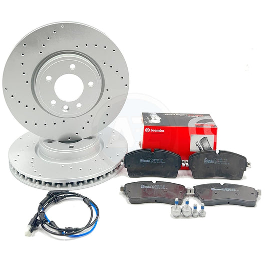 FOR RANGE ROVER SPORT 2.0 P400E DRILLED FRONT BRAKE DISCS BREMBO PADS 2017-2023