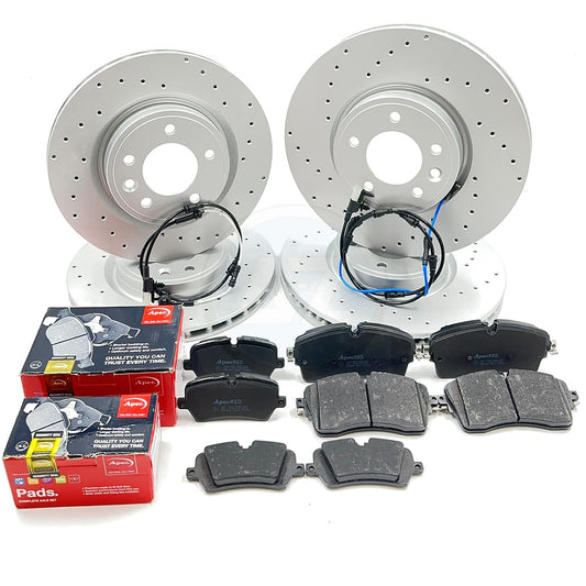 FOR RANGE ROVER SPORT 3.0 D350 DRILLED FRONT REAR BRAKE DISCS APEC PADSSENSORS
