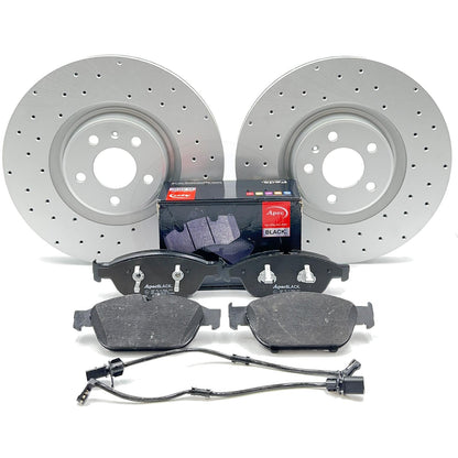 FOR AUDI A6 3.0 BiTDI C7 CROSS DRILLED FRONT BRAKE DISCS APEC BLACK PADS 356mm