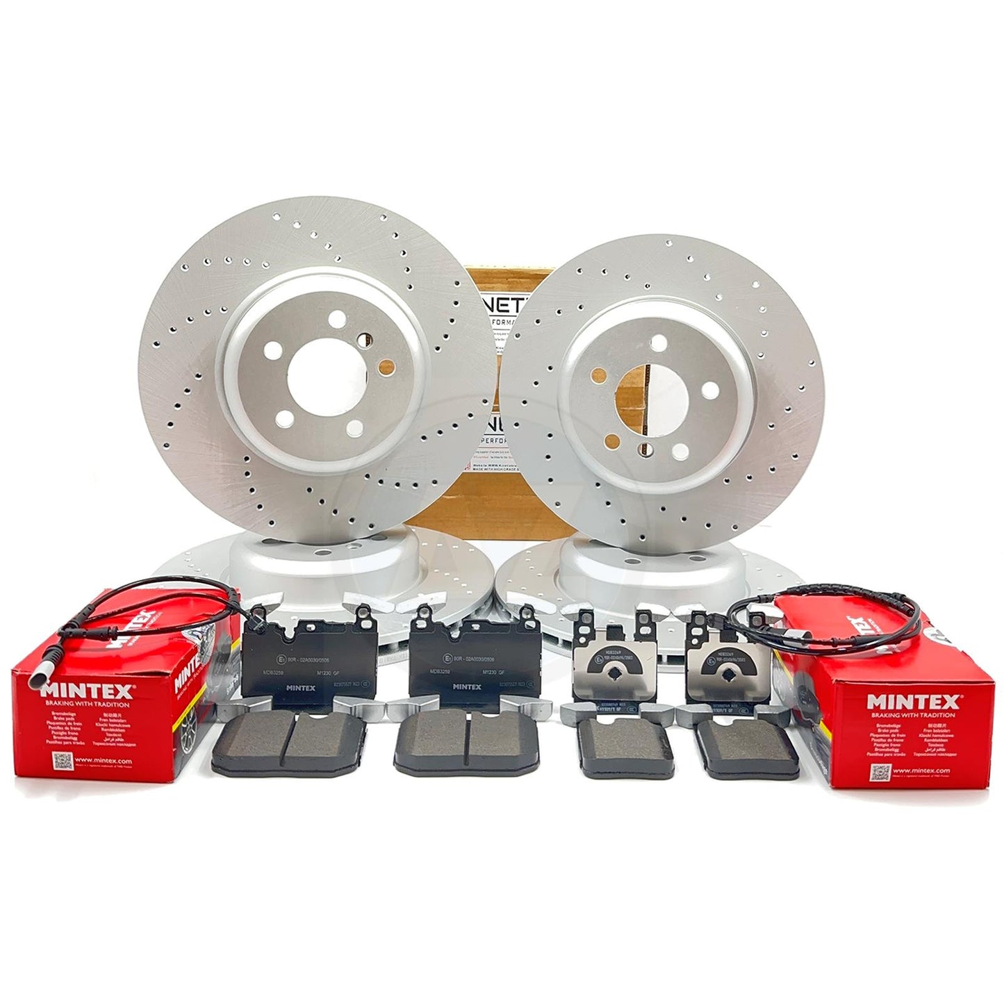 FOR BMW 335i 435i DRILLED FRONT REAR BRAKE DISCS MINTEX PADS SENSORS 370mm 345mm
