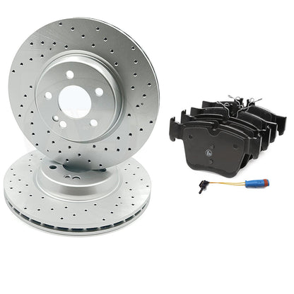 FOR MERCEDES C300 EQ BOOST AMG REAR DRILLED BRAKE DISCS PADS SENSOR WIRE 320mm