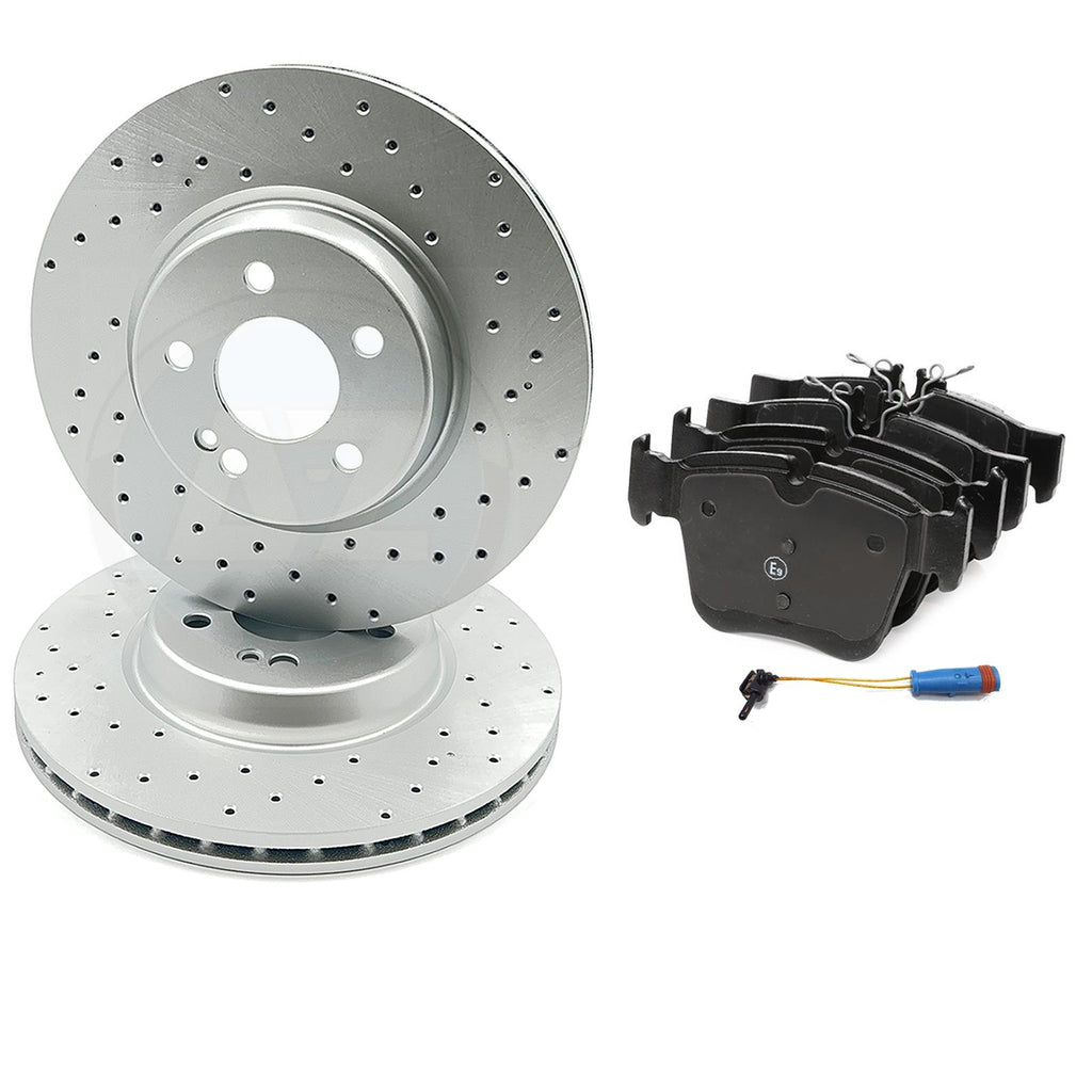 FOR MERCEDES E-CLASS AMG SPORT REAR CROSS DRILLED BRAKE DISCS PADS SENSOR 320mm