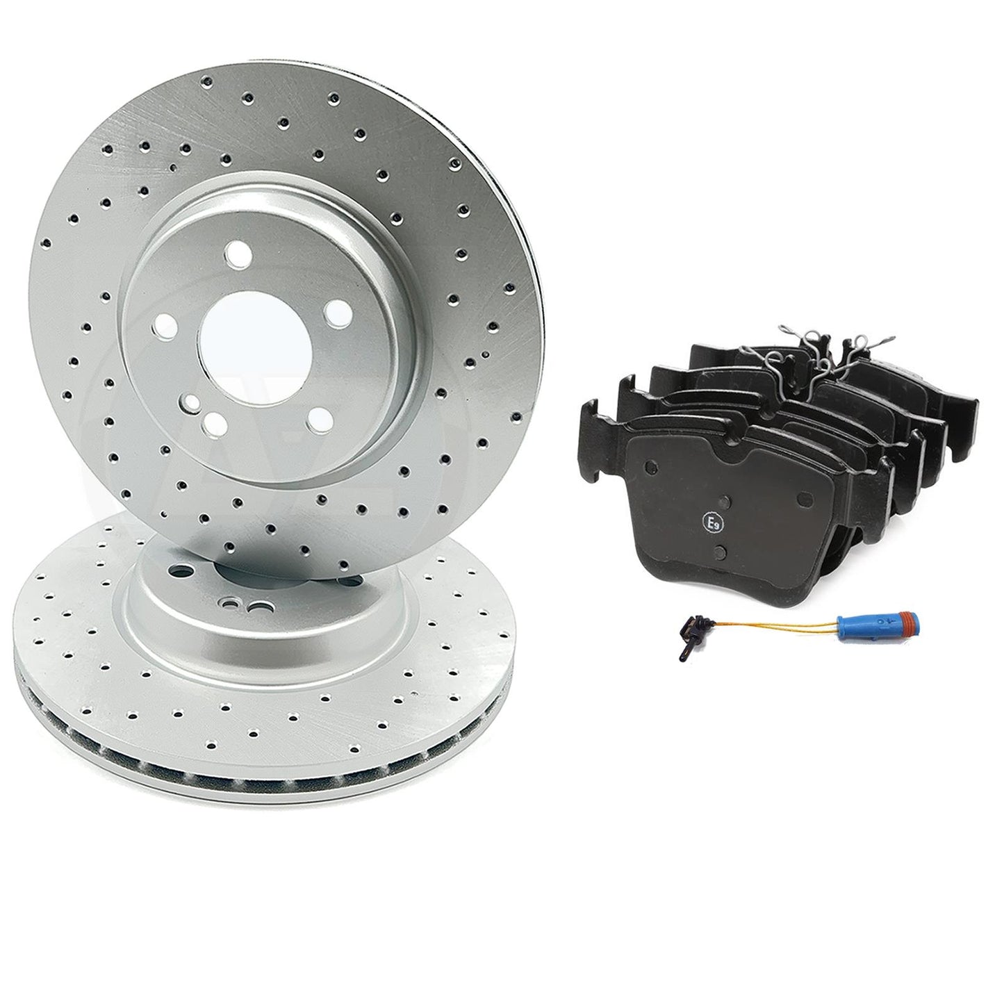 FOR MERCEDES E300e AMG SPORT REAR DRILLED BRAKE DISCS PADS SENSOR WIRE 320mm