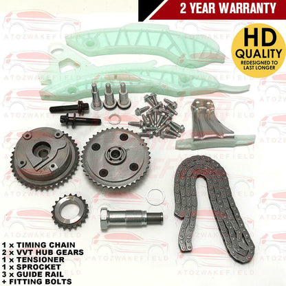 FOR PEUGEOT RCZ 308 3008 208 207 2008 PARTNER TIMING CHAIN KIT & VVT CAM GEARS