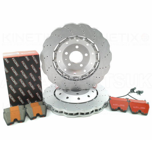 FOR AUDI RS4 RS5 R8 WAVEY FRONT BRAKE DISCS KINETIX RACING PADS 365mm X 34mm