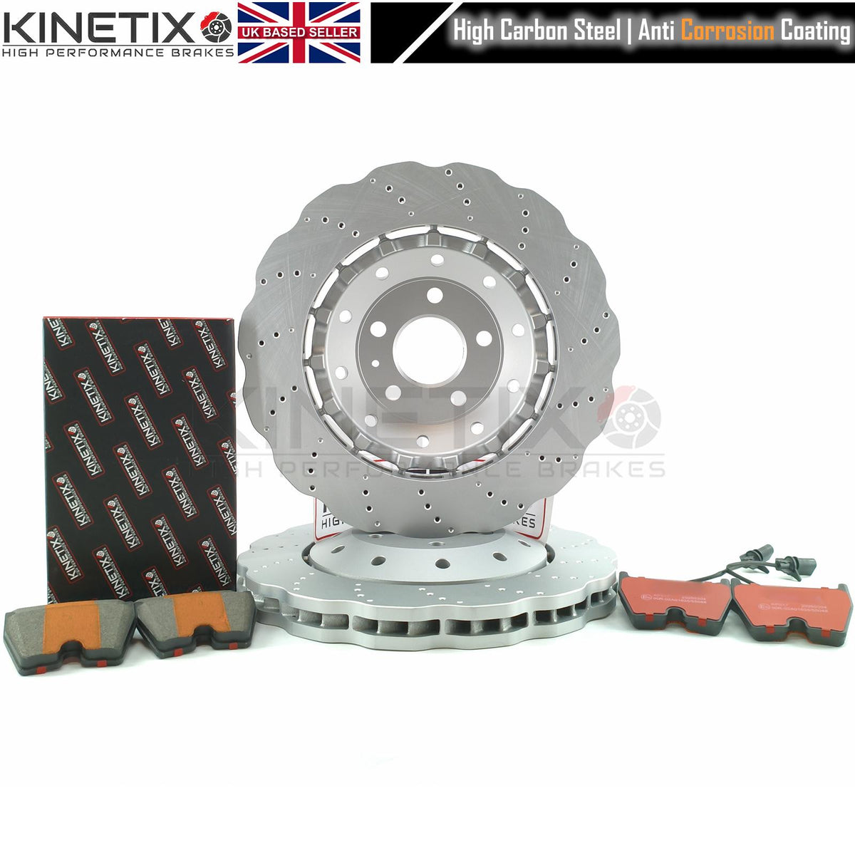 FOR AUDI RS4 RS5 R8 WAVEY FRONT BRAKE DISCS KINETIX RACING PADS 365mm X 34mm