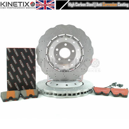 FOR AUDI RS4 RS5 R8 WAVEY FRONT BRAKE DISCS KINETIX RACING PADS 365mm X 34mm