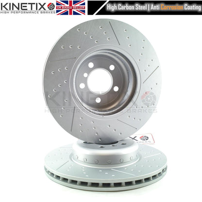 FOR BMW 330d 335d 430d 435d Fxx M SPORT PERFORMANCE DIMPLED GROOVED Bi-METTALIC FRONT BRAKE DISCS TEXTAR OEM PADS & WEAR SENSOR LEAD 370mm