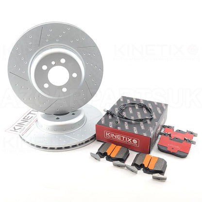 FOR BMW 335i 435i 340i 440i Fxx M SPORT PERFORMANCE DIMPLED GROOVED Bi-METTALIC FRONT BRAKE DISCS CERAMIC RACING PADS & WEAR SENSOR LEAD 370mm