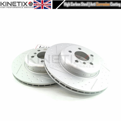 FOR BMW 330d 335d 430d 435d F30 F31 F32 F33 F34 F36 M SPORT PERFORMANCE DIMPLED GROOVED REAR 2-PIECE Bi-METALLIC BRAKE DISCS TEXTAR PADS & WEAR WIRE SENSOR LEAD 345mm X 24mm