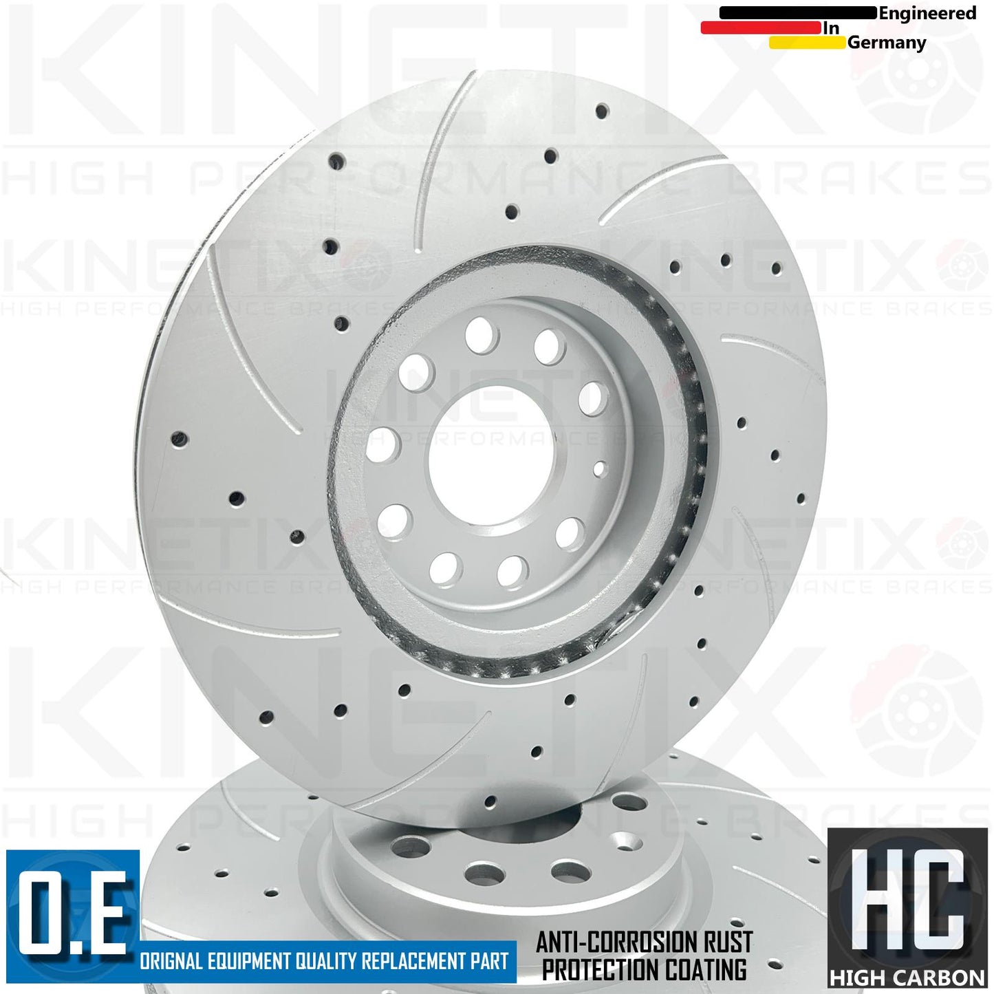 FOR VW GOLF 2.0 GTD MK8 CROSS DRILLED GROOVED FRONT BRAKE DISCS PAIR 312mm