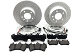 FOR PORSCHE CAYENNE 4.5s 04-08 FRONT REAR DRILLED BRAKE DISCS PADS WIRE SENSORS