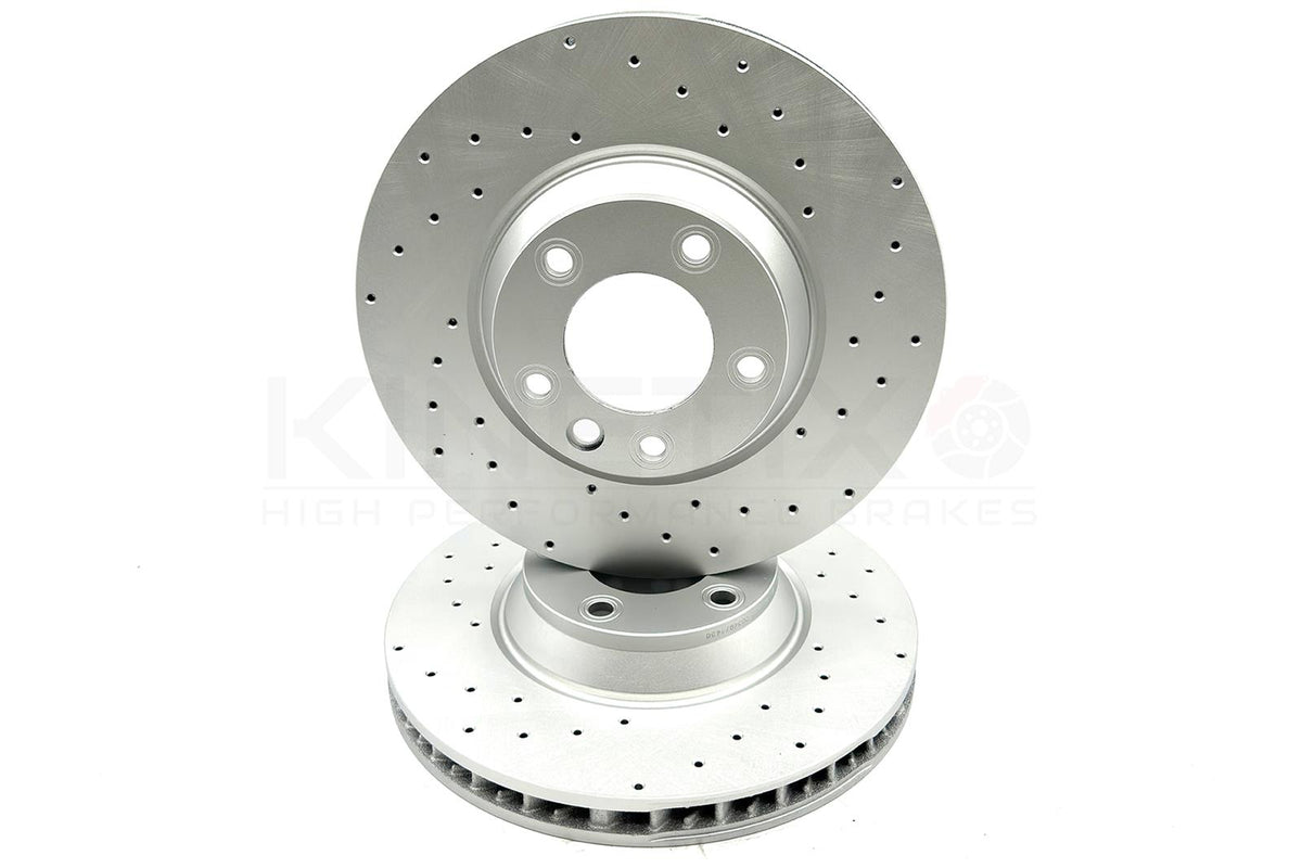 FOR VW TOUAREG 2.5 R5 TDI 03-10 CROSS DRILLED FRONT BRAKE DISCS PAIR 350mm