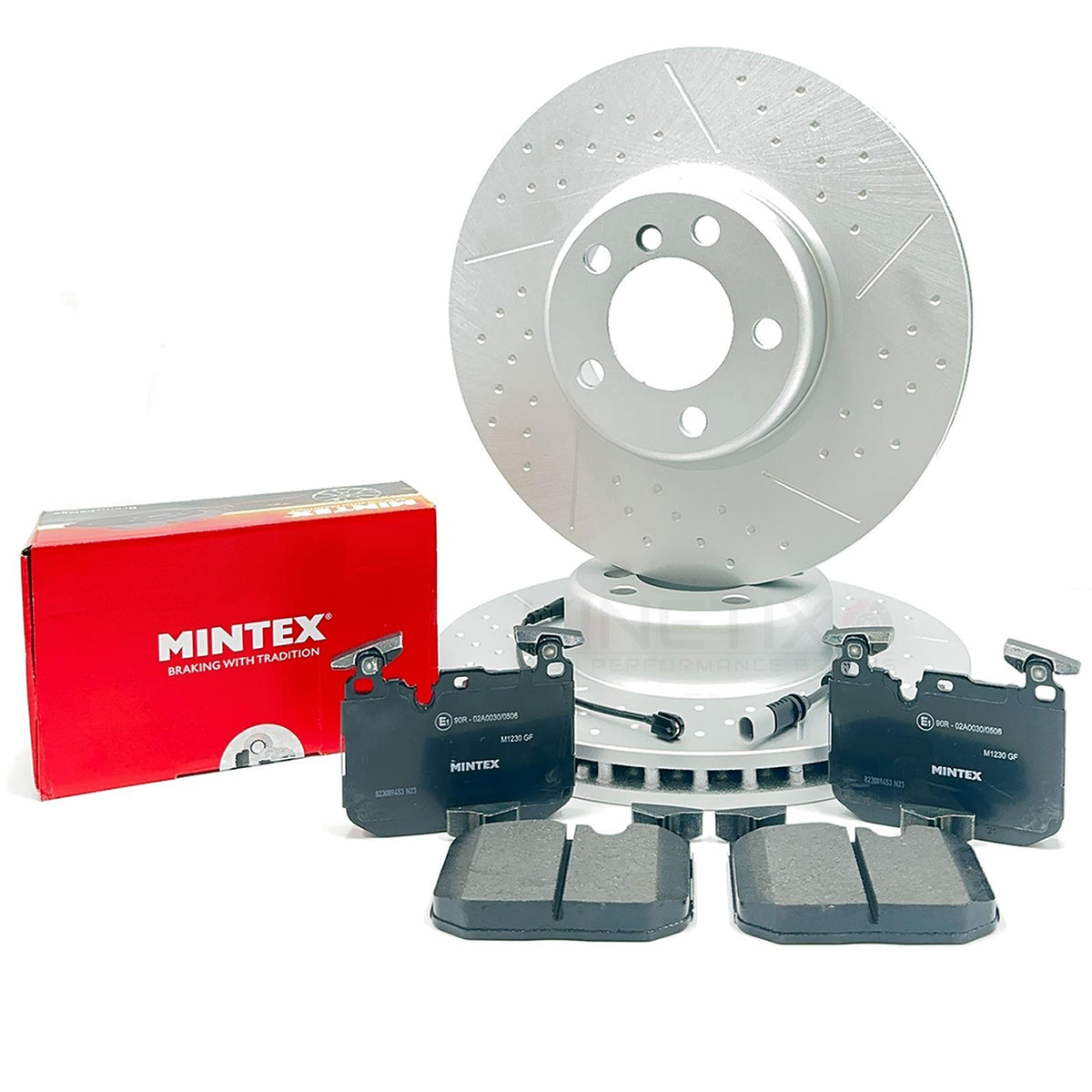 FOR BMW 340i 335d M SPORT FRONT DIMPLED GROOVED BRAKE DISCS MINTEX PADS SENSOR