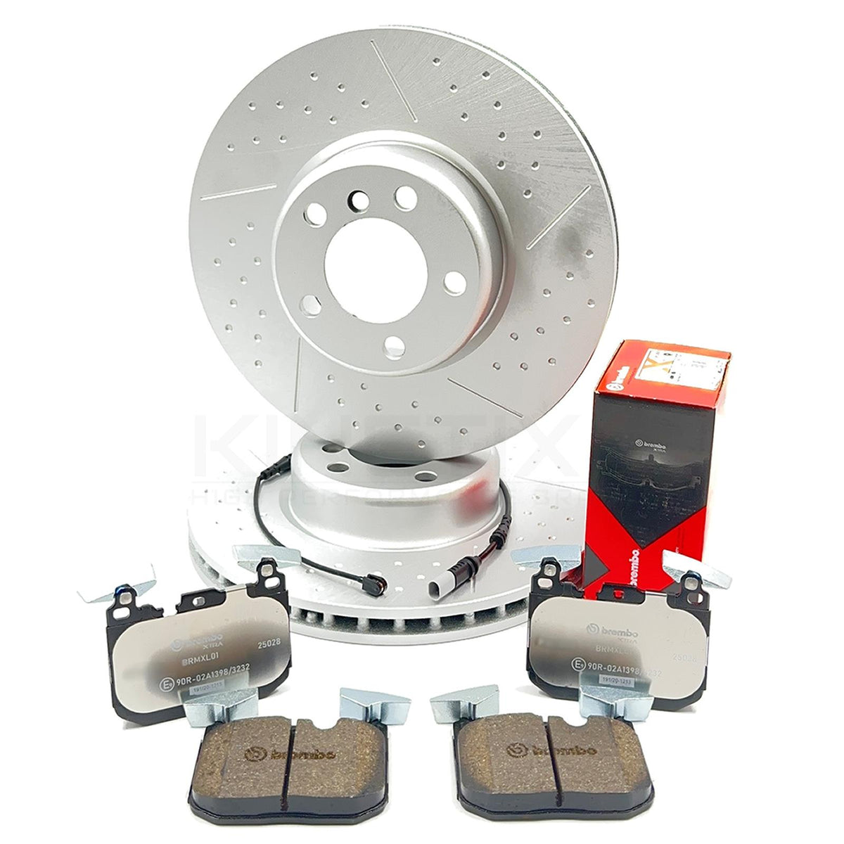 FOR BMW 430d M SPORT DIMPLED GROOVED FRONT BRAKE DISCS XTRA PADS SENSOR 370mm