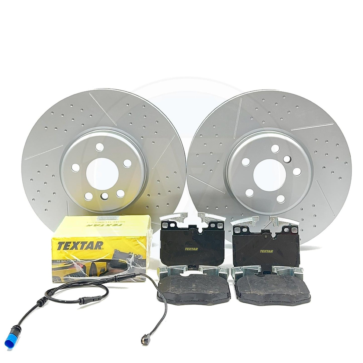 FOR BMW 320i G20 G21 DIMPLED GROOVED FRONT BRAKE DISCS TEXTAR PADS SENSOR 348mm