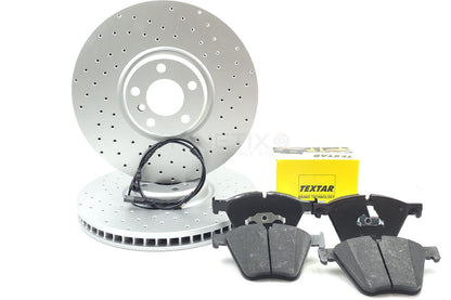 FOR BMW X5 M50d F15 CROSS DRILLED FRONT BRAKE DISCS TEXTAR PADS SENSOR 385mm