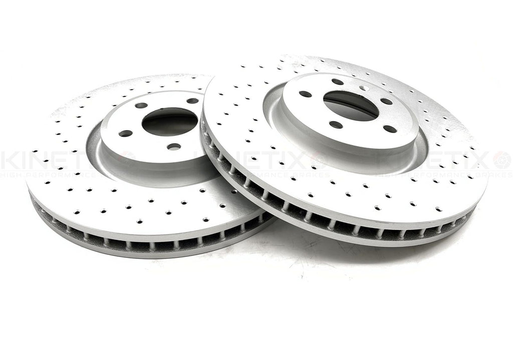 FOR AUDI A4 A5 40 TDI CROSS DRILLED COATED FRONT BRAKE DISCS PAIR 350mm KINETIX