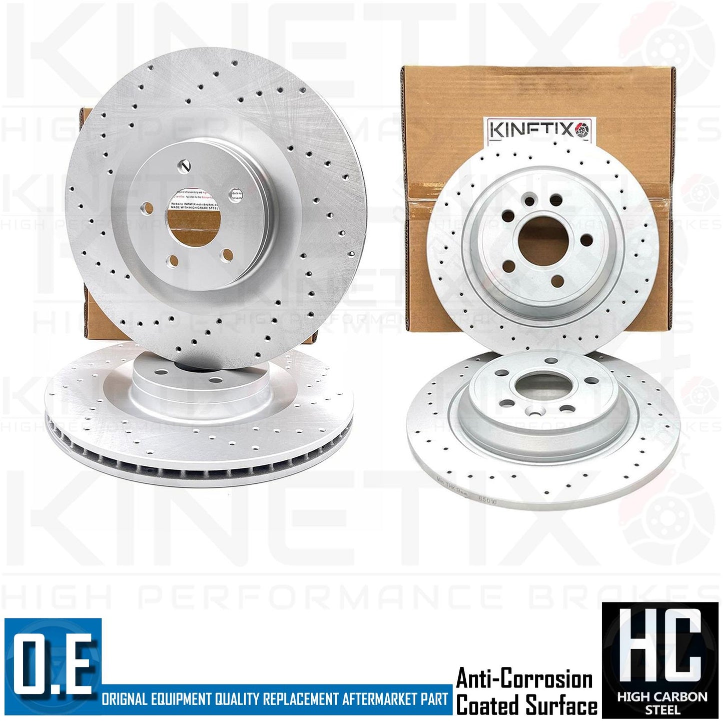 FOR FORD FOCUS RS 2.3 MK3 CROSS DRILLED FRONT REAR BRAKE DISCS 305mm 302mm FR RR