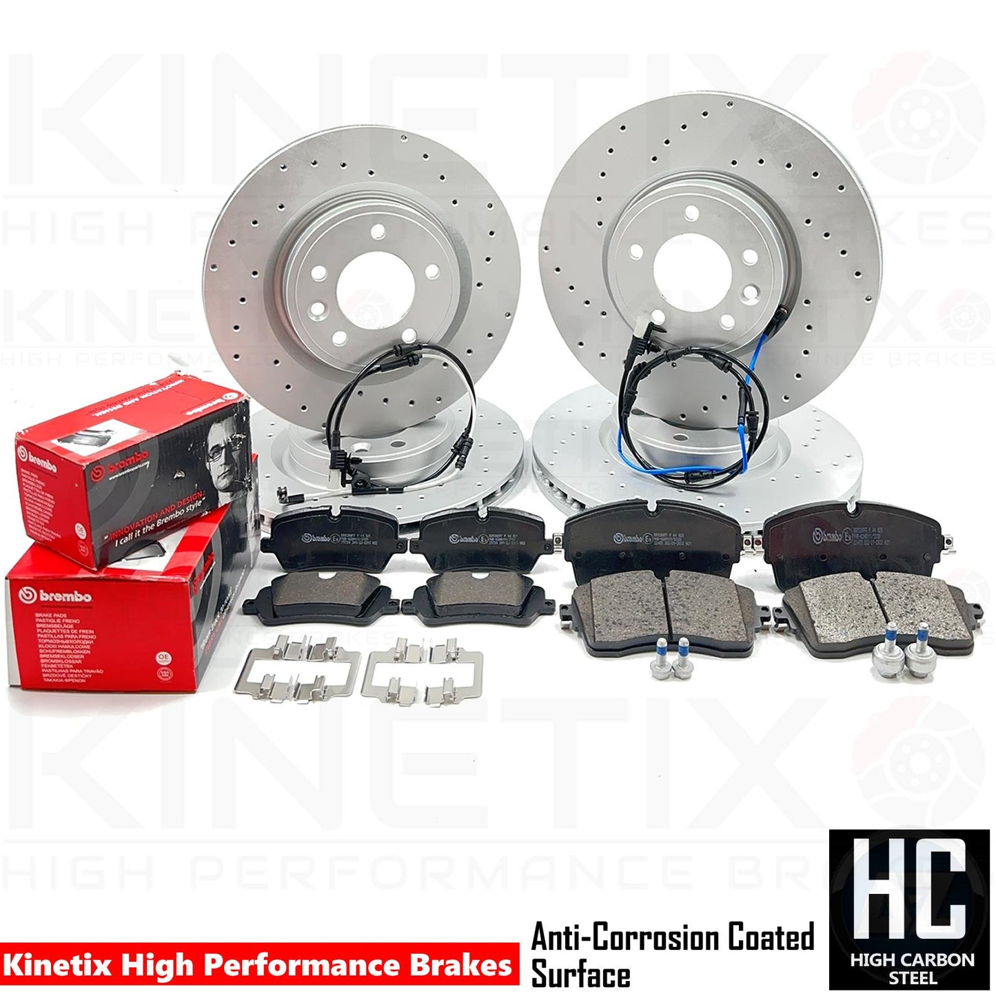 FOR RANGE ROVER SPORT 2.0 SI4 DRILLED FRONT REAR BRAKE DISCS BREMBO PADS