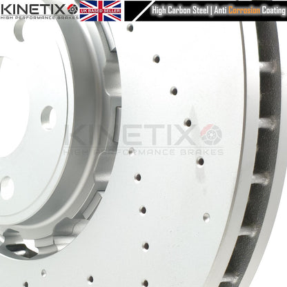 AUDI RS7 (4KA) 2019+ DRILLED/PERFORATED FRONT BRAKE DISCS CERAMIC PERFORMANCE BRAKE PADS & WEAR WIRE SENSORS 420mm X 40mm 4K0615301S / 4K0615301Q / 4K0615301R
