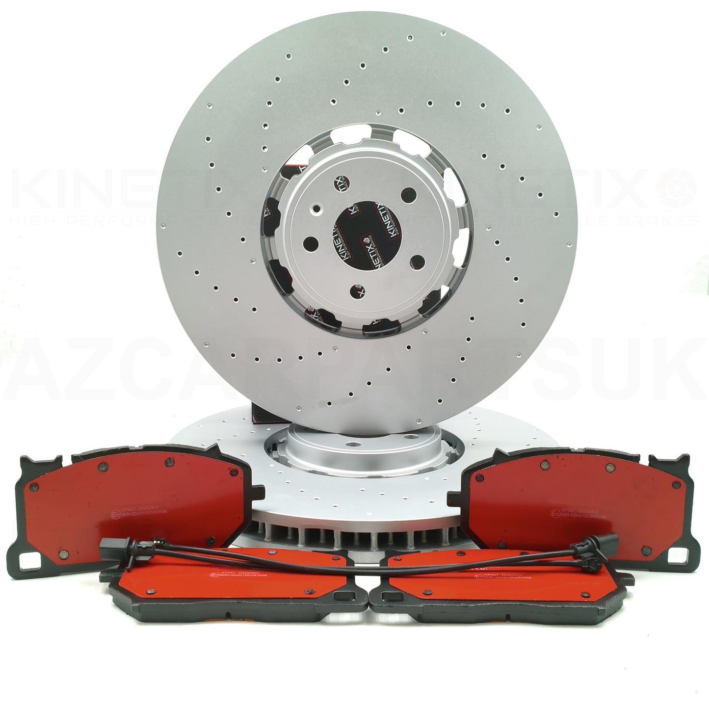 AUDI RS7 (4KA) 2019+ DRILLED/PERFORATED FRONT BRAKE DISCS CERAMIC PERFORMANCE BRAKE PADS & WEAR WIRE SENSORS 420mm X 40mm 4K0615301S / 4K0615301Q / 4K0615301R