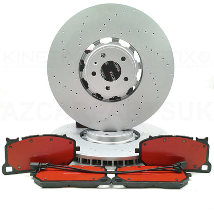AUDI RS6 (C8) 2019+ DRILLED/PERFORATED FRONT BRAKE DISCS CERAMIC PERFORMANCE BRAKE PADS & WEAR WIRE SENSORS 420mm X 40mm 4K0615301S / 4K0615301Q / 4K0615301R