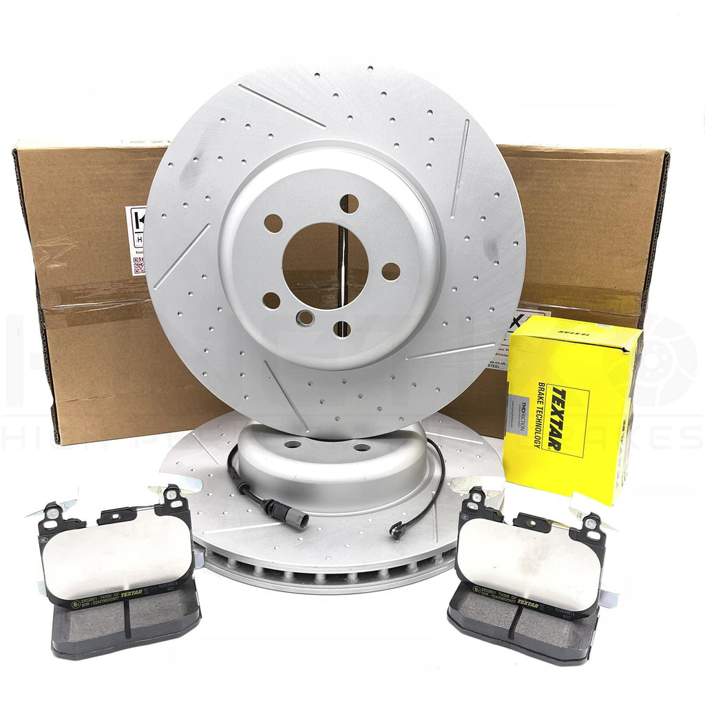 FOR BMW 330d F30 F31 M SPORT DIMPLED GROOVED FRONT BRAKE DISCS TEXTAR PADS 370mm