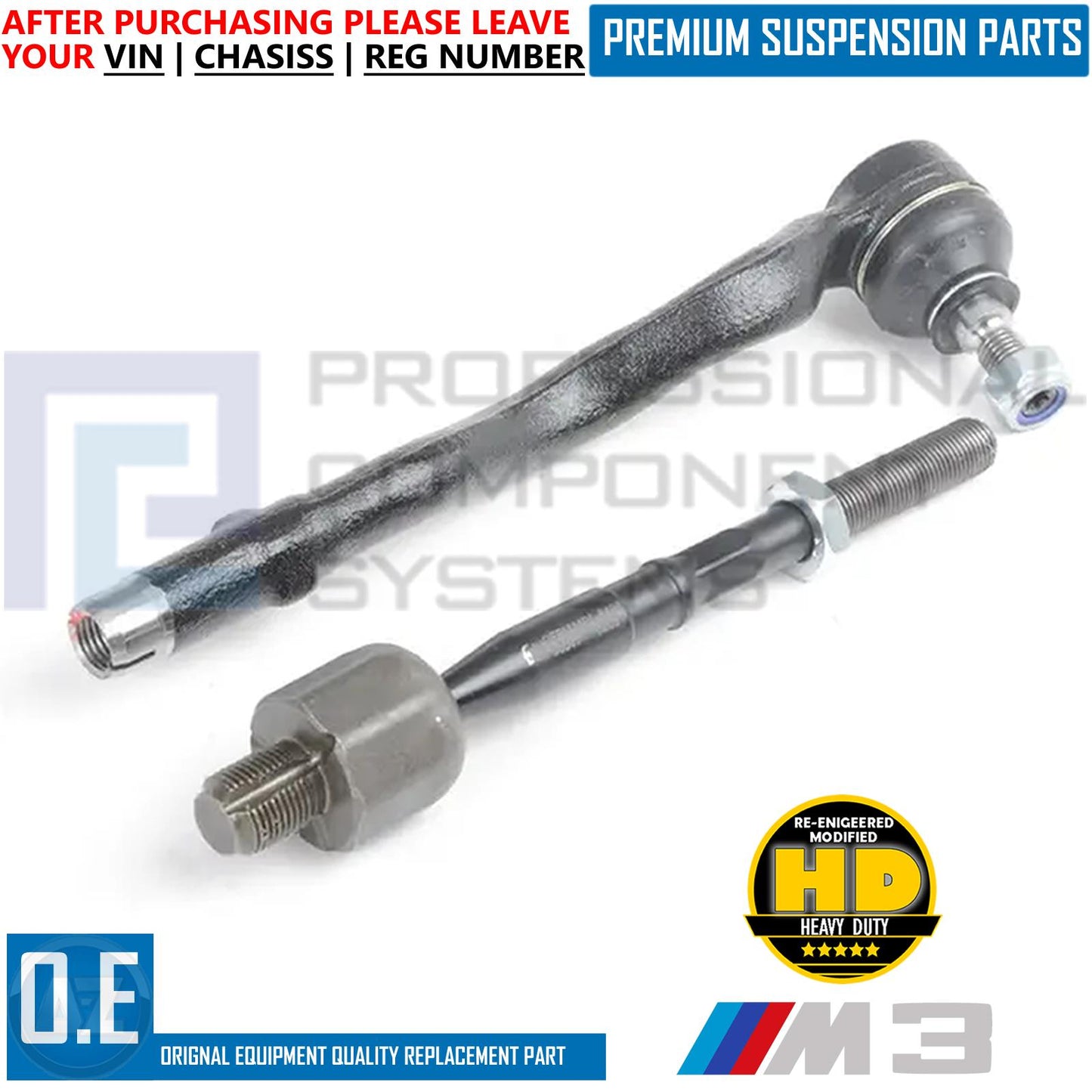 FOR BMW E46 M3 FRONT INNER OUTER STEERING TRACK TIE ROD END ASSEMBLY PAIR