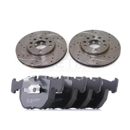FOR BMW X5 E53 3.0d FRONT DRILLED GROOVED KINETIX BRAKE DISCS MINTEX PADS 332MM
