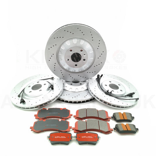 FOR AUDI SQ7 4M 2020- DRILLED FRONT REAR BRAKE DISCS PADS SENSORS 400mm 350mm