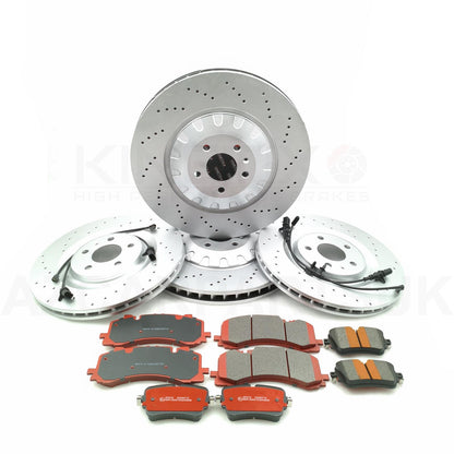 FOR AUDI SQ7 TDI 4M 16- DRILLED FRONT REAR BRAKE DISCS PADS SENSORS 400mm 350mm
