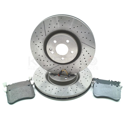 FOR MERCEDES A45 CLA45 GLA45 AMG FRONT BRAKE DISCS PADS WEAR WIRE SENSOR 350mm
