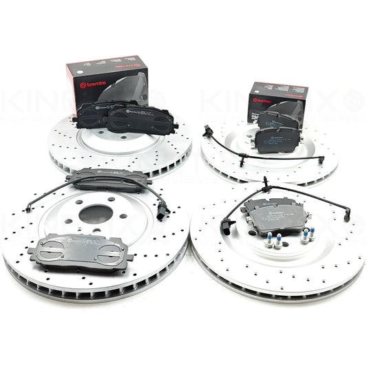 FOR AUDI Q7 Q8 E-TRON DRILLED FRONT REAR BRAKE DISCS BREMBO PADS 375mm 350mm