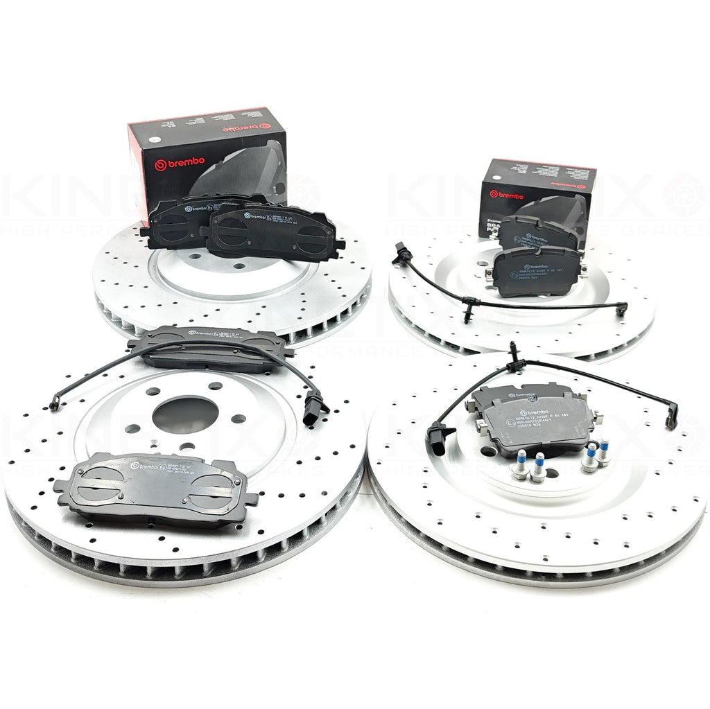FOR AUDI A6 A7 A8 DRILLED FRONT REAR BRAKE DISCS BREMBO PADS SENSORS 375mm 330mm