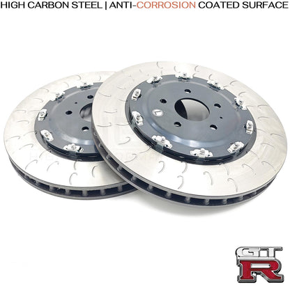FOR NISSAN GTR GT-R R35 FRONT TWO PIECE FLOATING GROOVED BRAKE DISCS PAIR 380mm