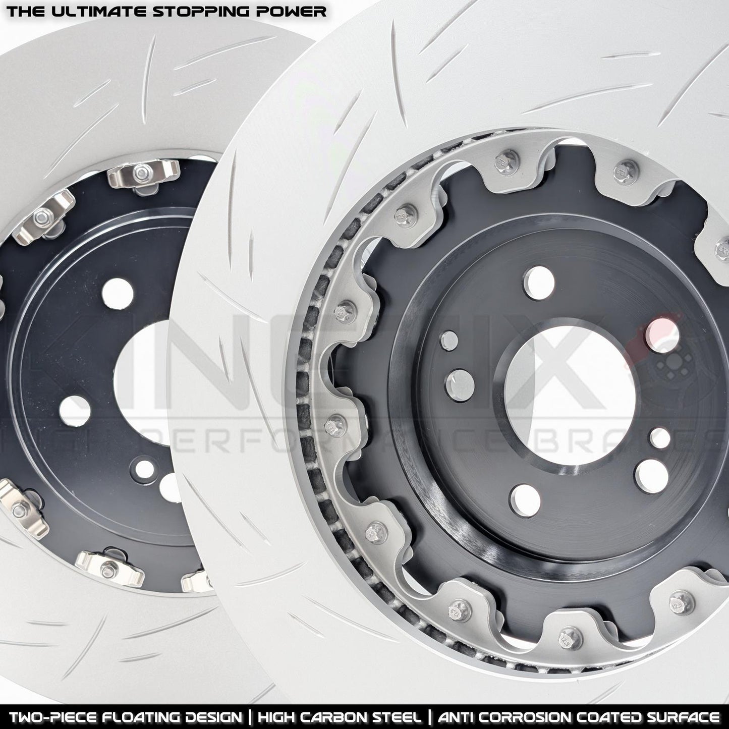 FOR MERCEDES C63 AMG 12- TWO PIECE FLOATING GROOVED PERFORMANCE FRONT BRAKE DISCS PAIR 390mm X 36mm (FITS MODELS WITH NON CARBON CERAMIC BRAKES OPTION)