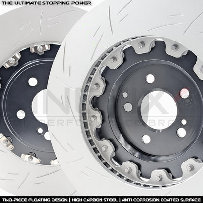 FOR MERCEDES AMG GT TWO PIECE FLOATING GROOVED PERFORMANCE FRONT BRAKE DISCS PAIR 390mm X 36mm (FITS MODELS WITH NON CARBON CERAMIC BRAKES OPTION)