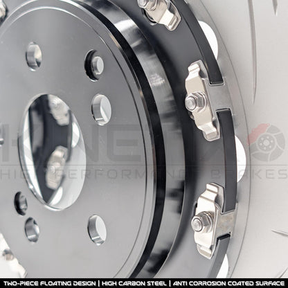 FOR MERCEDES C63 AMG 12- TWO PIECE FLOATING GROOVED PERFORMANCE FRONT BRAKE DISCS PAIR 390mm X 36mm (FITS MODELS WITH NON CARBON CERAMIC BRAKES OPTION)