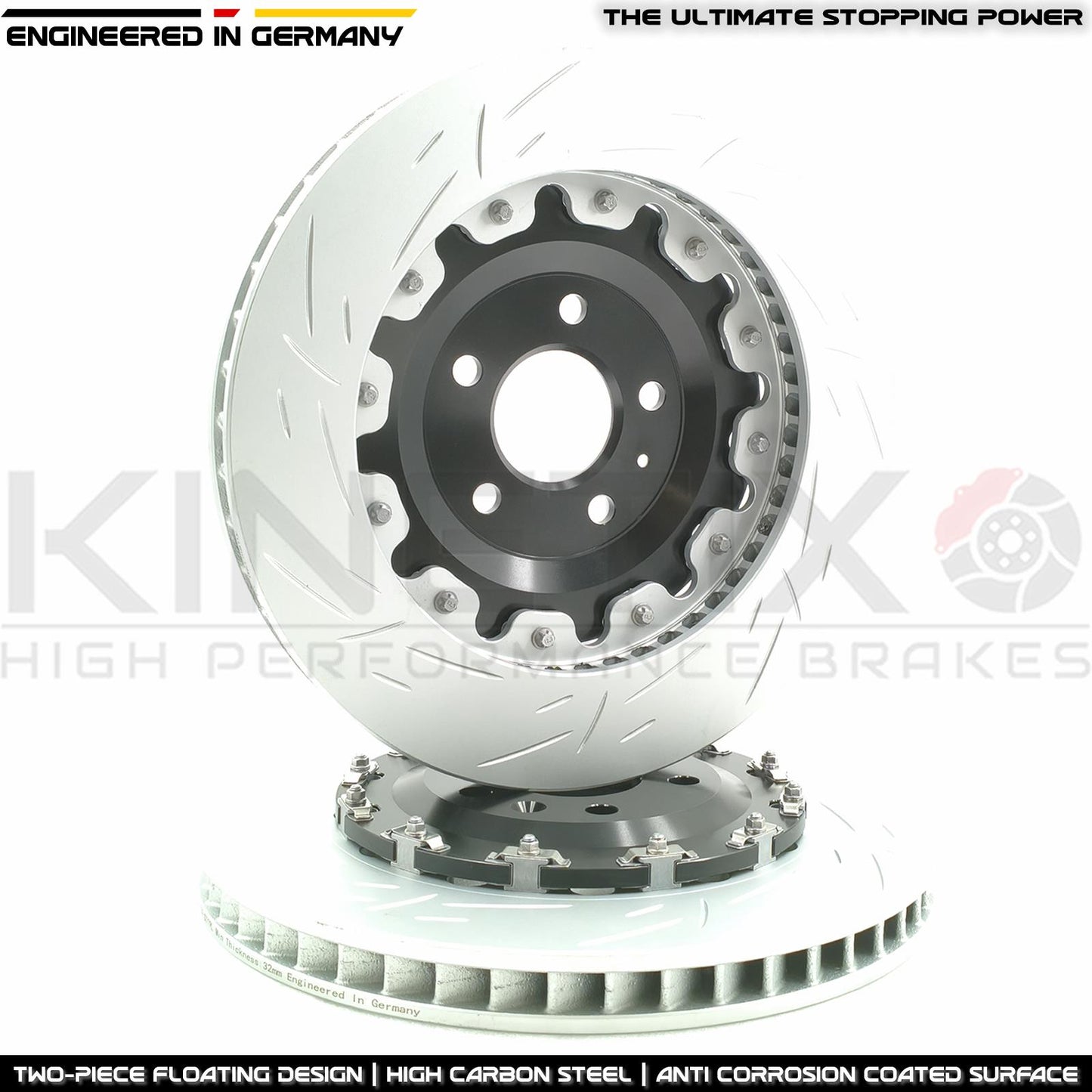 FOR AUDI RS4 R8 RS5 TWO PIECE FLOATING GROOVED FRONT BRAKE DISCS 365mm X 34mm