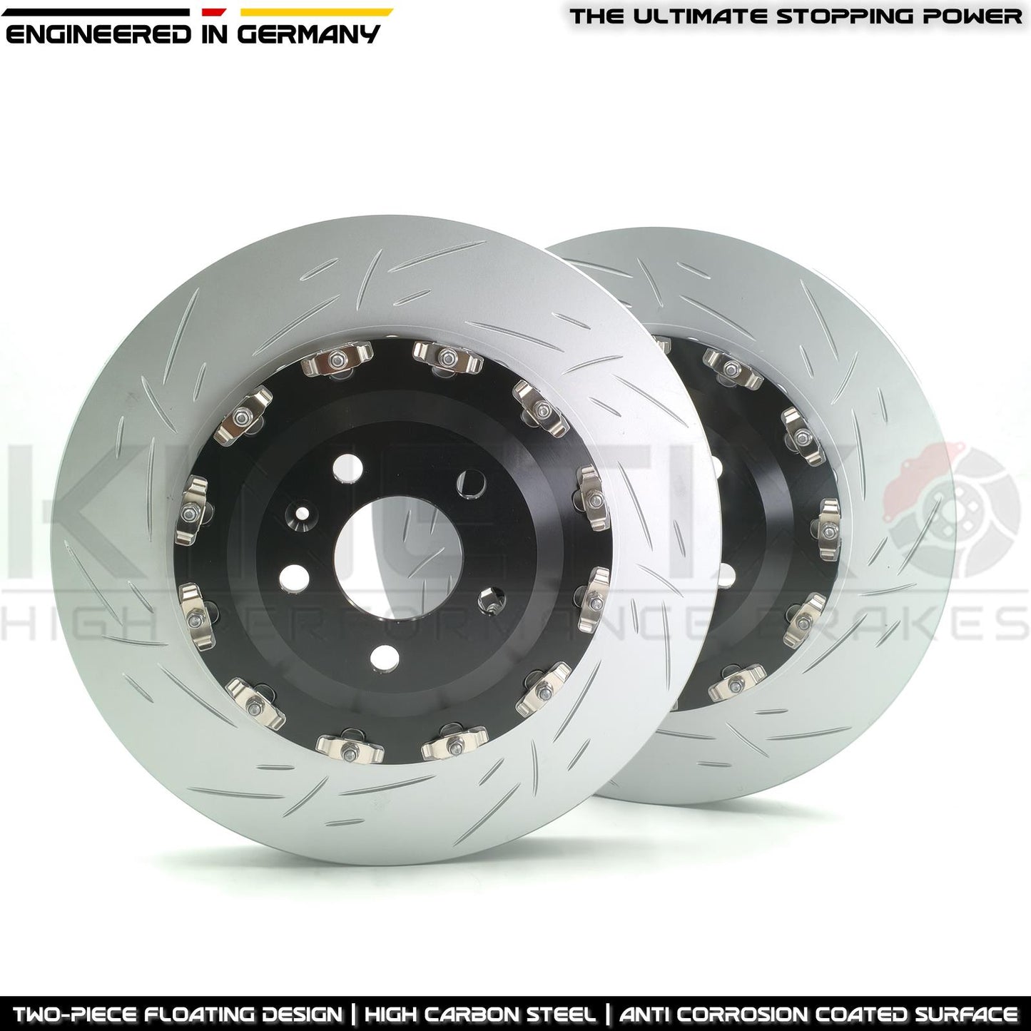 FOR AUDI RS4 R8 RS5 TWO PIECE FLOATING GROOVED FRONT BRAKE DISCS 365mm X 34mm