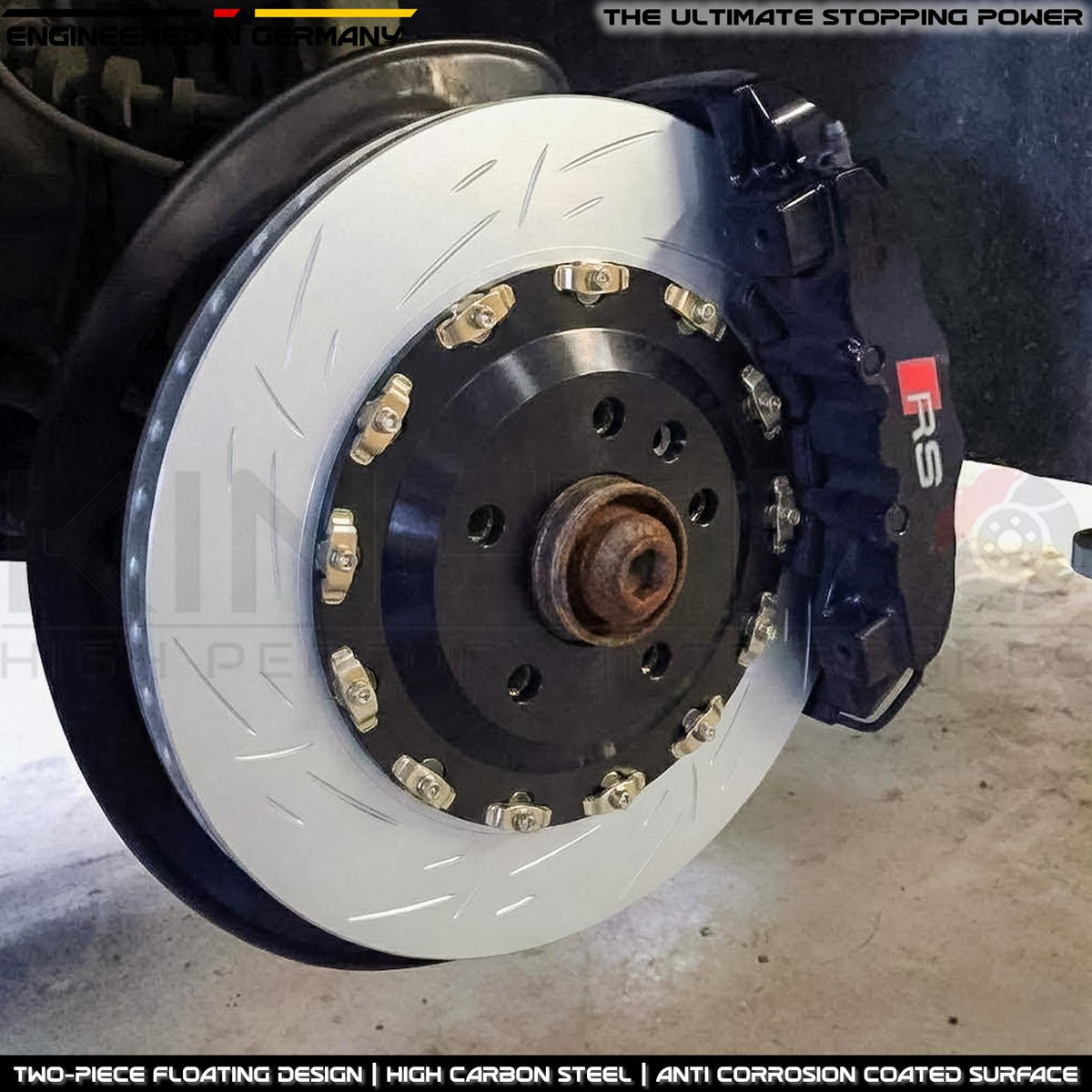 FOR AUDI RS5 (2010-2016) TWO PIECE FLOATING FRONT BRAKE DISCS CERAMIC PADS 365mm