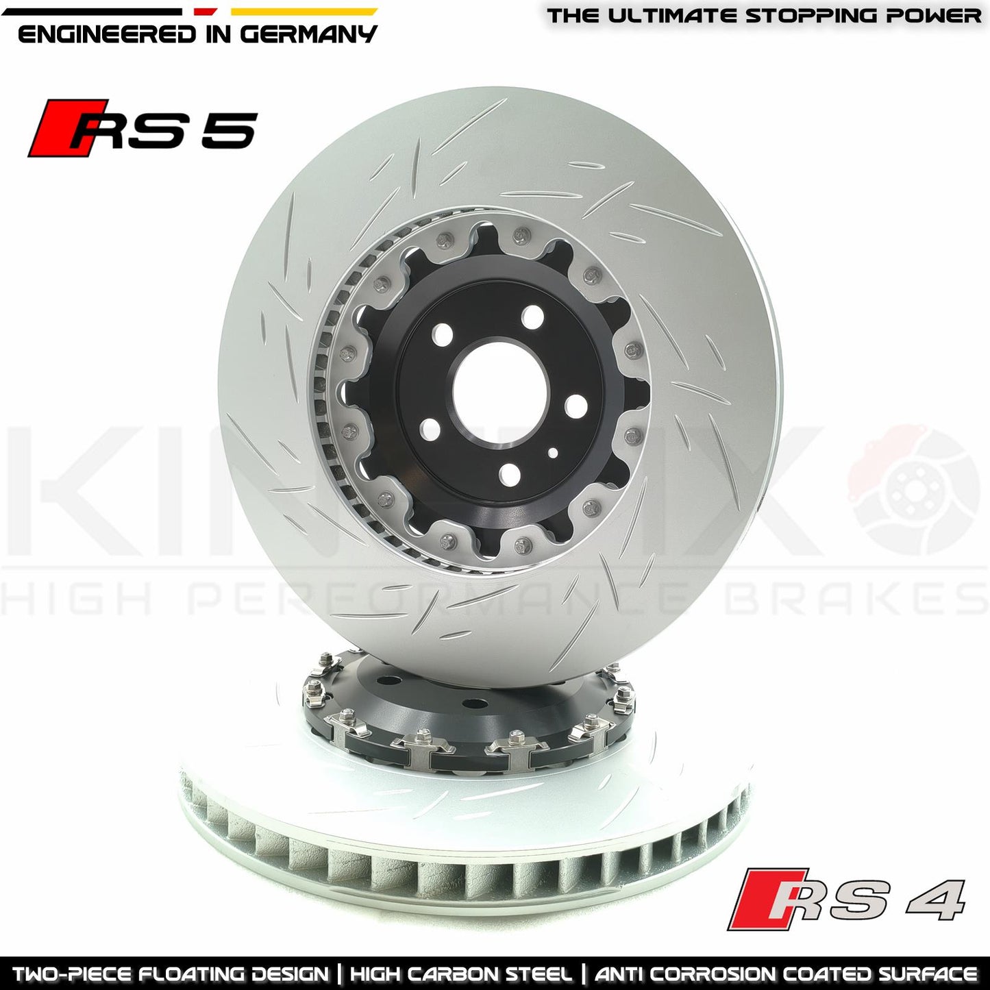 FOR AUDI RS4 RS5 B9 GROOVED FRONT 2 PIECE FLOATING BRAKE DISCS BREMBO PADS 375mm