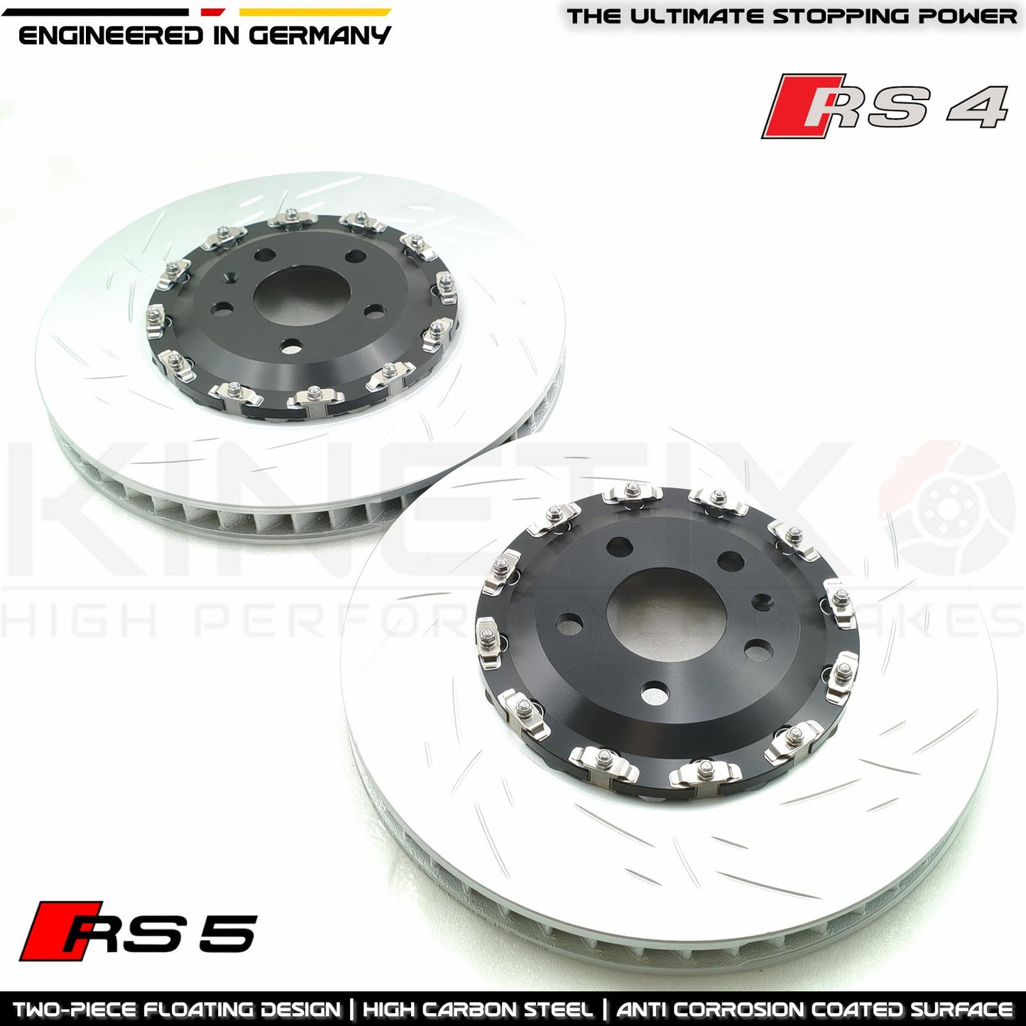 FOR AUDI RS4 RS5 B9 GROOVED FRONT 2 PIECE FLOATING BRAKE DISCS BREMBO PADS 375mm