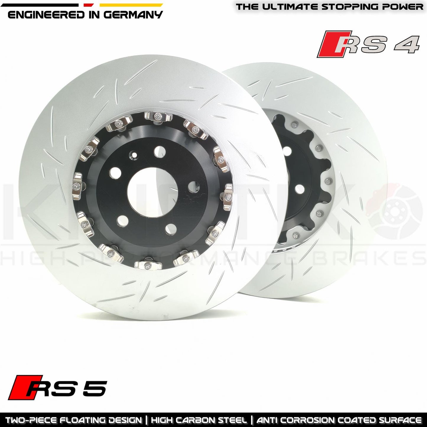 FOR AUDI RS4 RS5 B9 GROOVED FRONT 2 PIECE FLOATING BRAKE DISCS BREMBO PADS 375mm